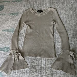 Split Bell Sleeve Tie Sleeve Ribbed Top